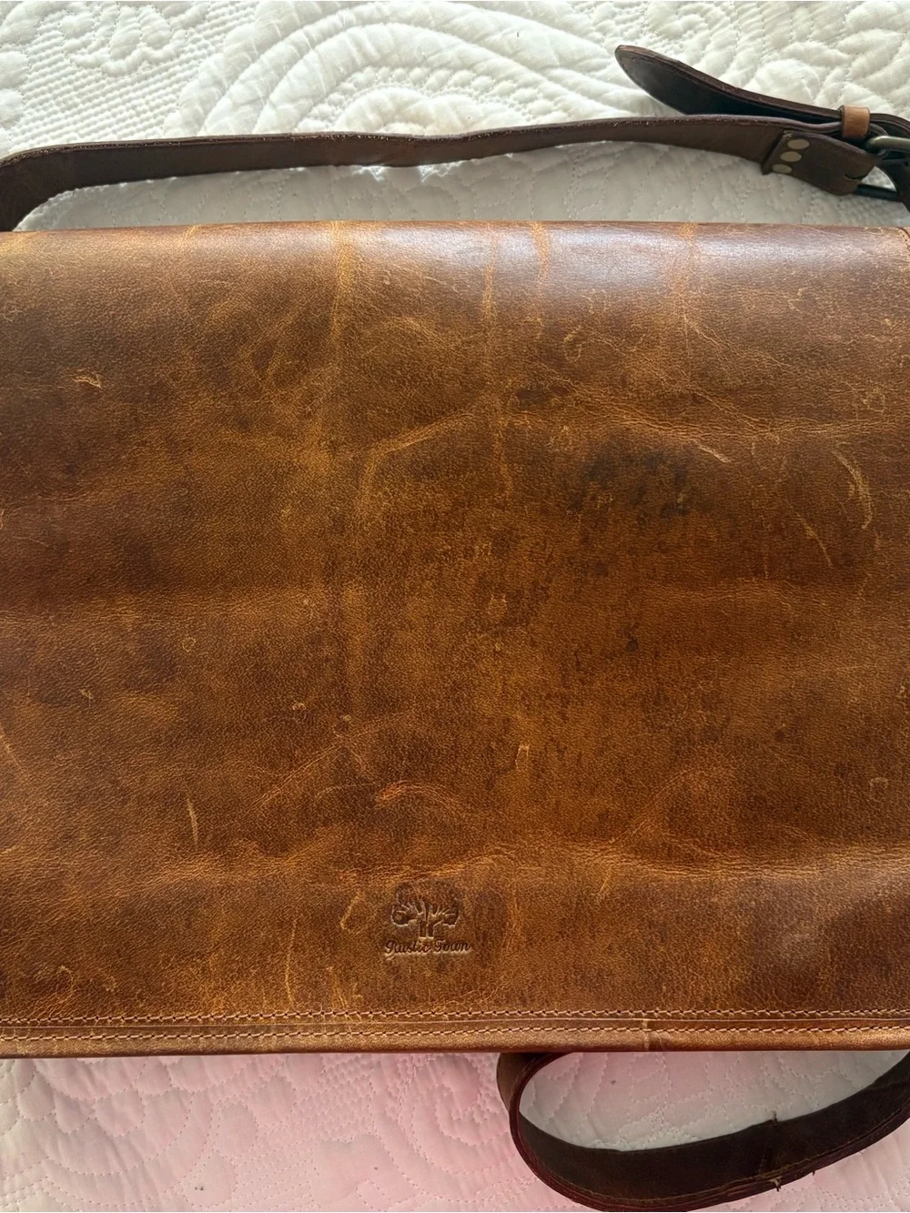 Rustic Town Vintage Distressed Leather Messenger Bag Laptop Briefcase  Brown